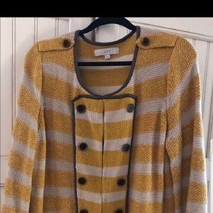 New Loft Yellow and Cream Striped Cardigan Size XL